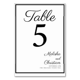 Número de tabla de la tarjeta de mesa para un boda