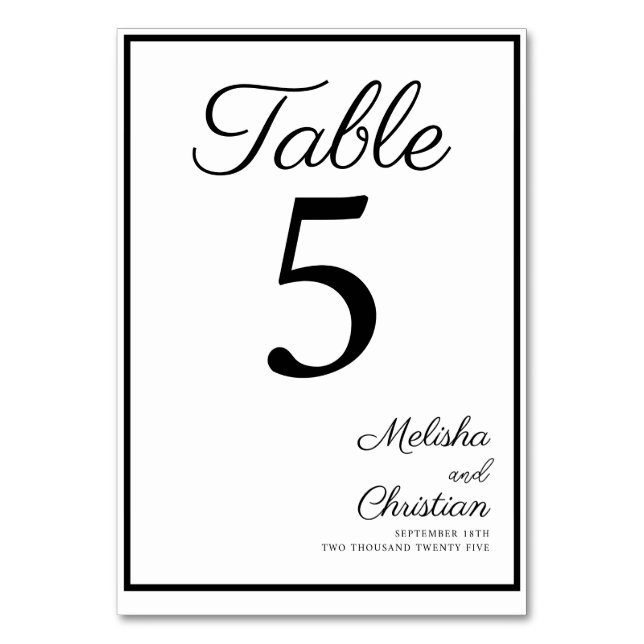 Número de tabla de la tarjeta de mesa para un boda (Anverso)