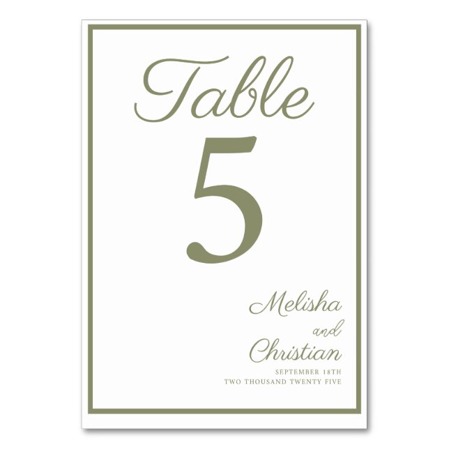 Número de tabla de la tarjeta de mesa para un boda (Anverso)