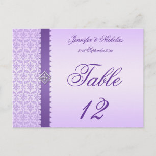 Número de tabla de la tarjeta Lilac Damask y Ribbo