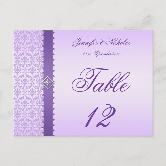 Número de tabla de la tarjeta Lilac Damask y Ribbo (Anverso)