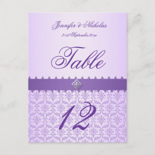 Número de tabla de la tarjeta Lilac Damask y Ribbo