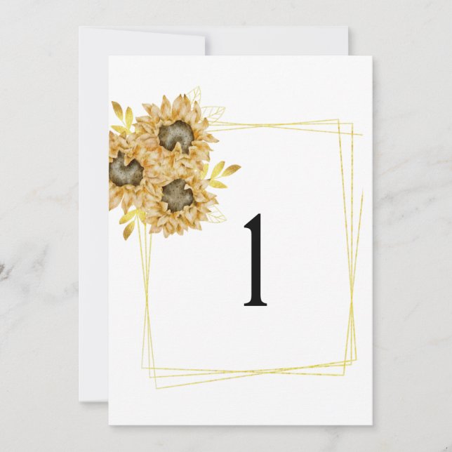 Número de tabla del boda de girasol Tarjeta plana (Anverso)
