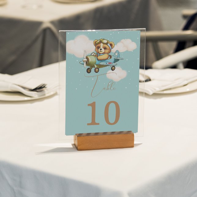 Número de tabla del piloto de aviones de bebé de p (Cute Teddy Bear Baby Airplane Pilot Table Number)