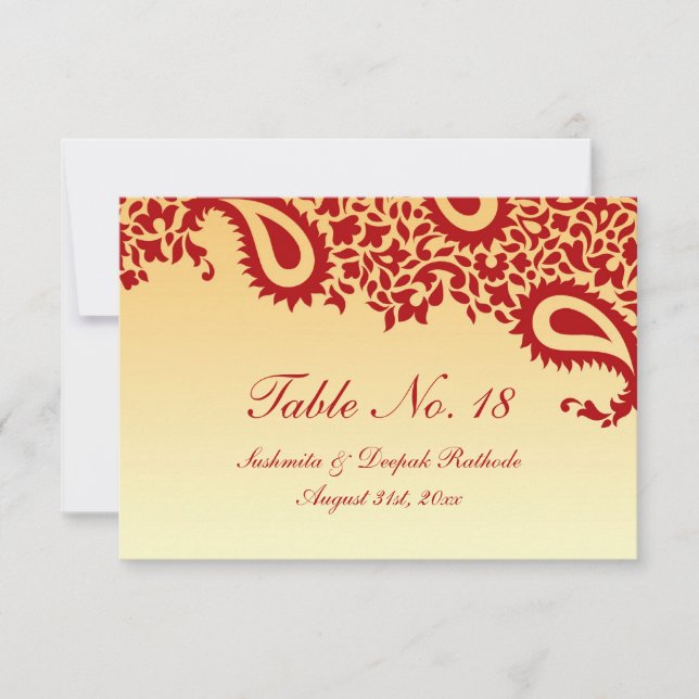 Número de tabla Tarjeta plana Paisley Boda (Anverso)