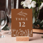 Número de tarjeta de mesa de flores silvestres Nar<br><div class="desc">Número de tarjeta de mesa de flores silvestres Naranja quemada - perfecto para bodas de otoño</div>