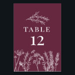 Número de tarjeta de mesa de flores silvestres Nar<br><div class="desc">Número de tarjeta de mesa de flores silvestres Naranja quemada - perfecto para bodas de otoño</div>