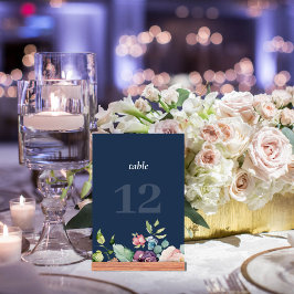 Número de tarjeta de mesa del Boda floral azul de 