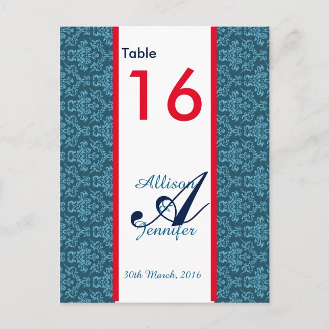 Número de tarjetas Damask Blue (Anverso)