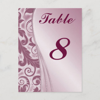Número de tarjetas de mesa de Boda Burgandy Postal