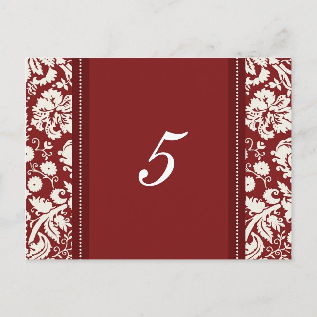 Número de tarjetas de tabla de boda Damasco rojo (Anverso)