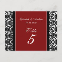 Número de tarjetas de tabla de boda Damasco rojo