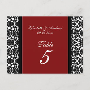 Número de tarjetas de tabla de boda Damasco rojo