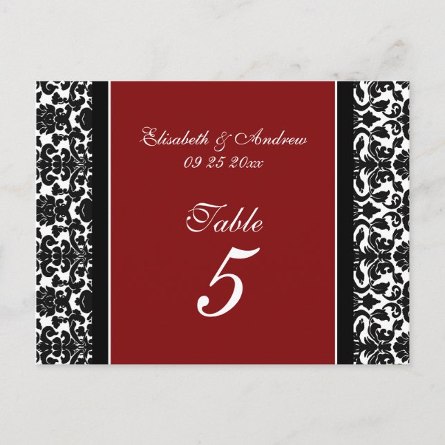 Número de tarjetas de tabla de boda Damasco rojo (Anverso)