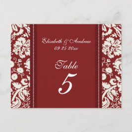 Número de tarjetas de tabla de boda Damasco rojo