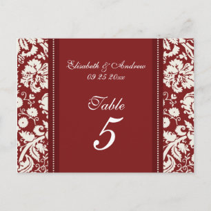 Número de tarjetas de tabla de boda Damasco rojo