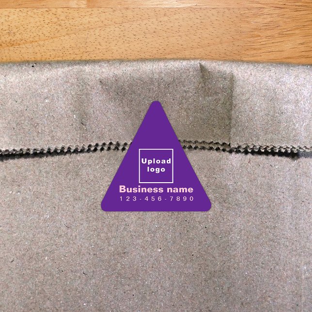 Número de teléfono comercial en el Pegatina de tri (Purple triangle sticker with your business name, logo and phone number.)