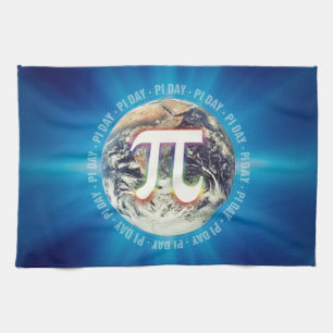 Número del pi en las toallas de cocina azules de