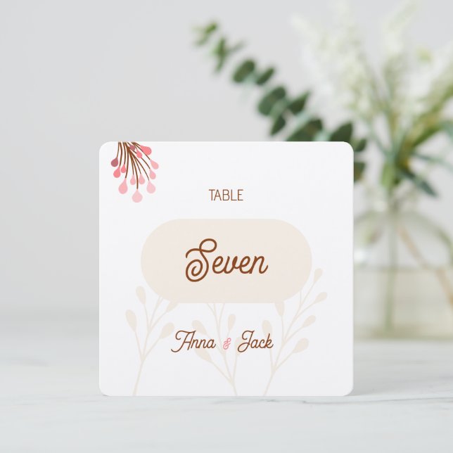 Número mesa beige y rosa flores silvestres (Anverso de pie)