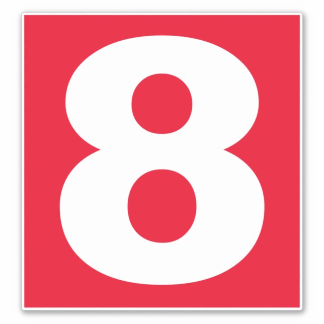 Número ocho Pegatina rojo y blanco (Anverso)