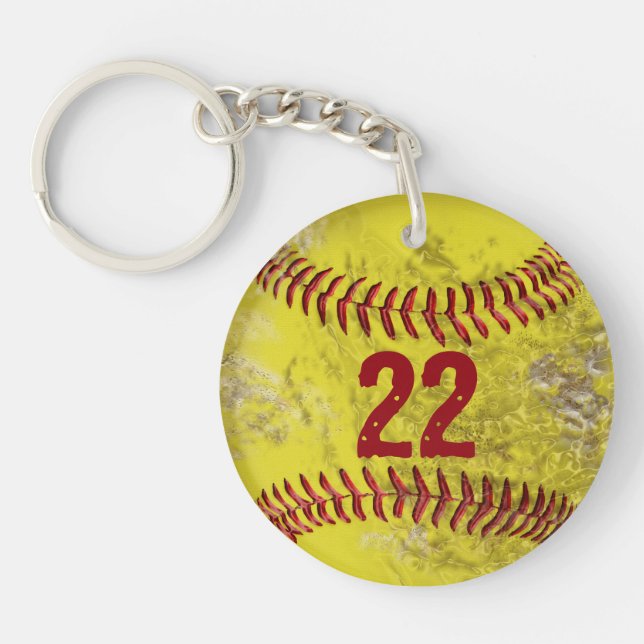 Número PERSONALIZADO llaveros sucios del softball (Frente)