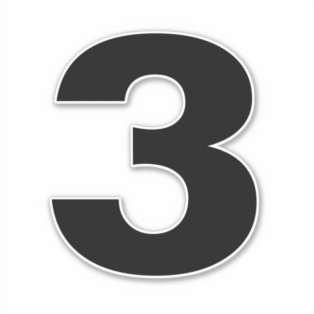 Número tres Pegatina blanco y negro (Anverso)