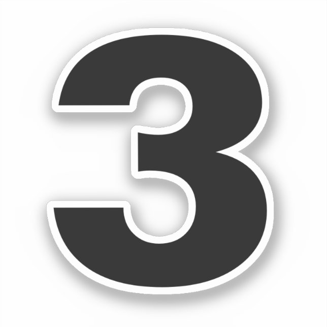 Número tres Pegatina blanco y negro (Anverso)