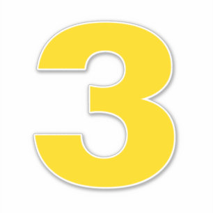 Número tres Pegatina dorado y blanco