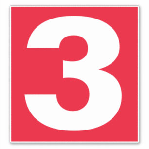 Número tres Pegatina rojo y blanco