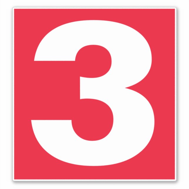 Número tres Pegatina rojo y blanco (Anverso)