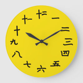 Números chinos en el reloj de pared amarillo