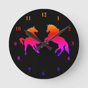 Números coloridos y reloj de pared de caballos Ele