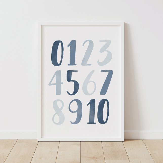 Números de acuarela azul Decoración educativa de g (Subido por el creador)