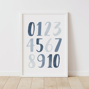 Números de Acuarela Azul Decoración Educativa para