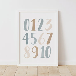 Números de Acuarela Azul Decoración Neutral para H