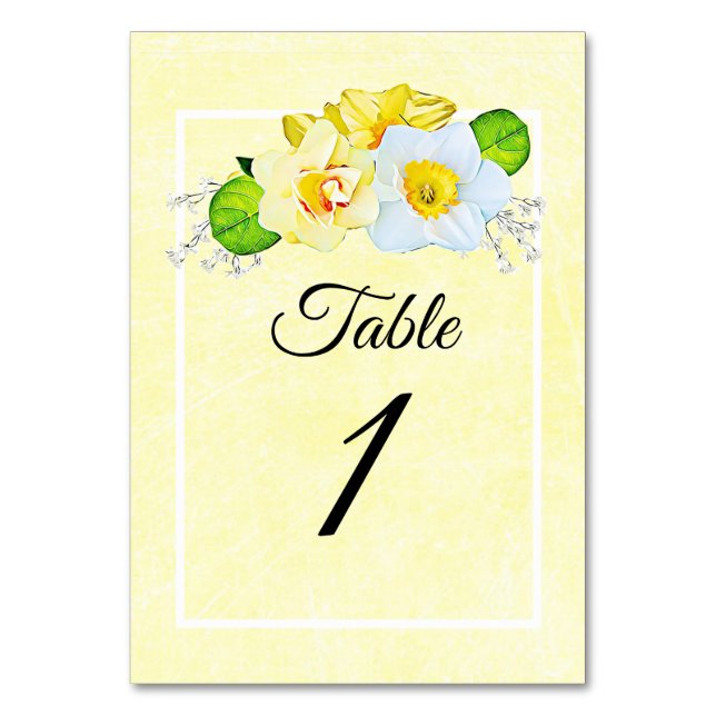 Números de la tarjeta de mesa del Boda amarillo Da (Anverso)