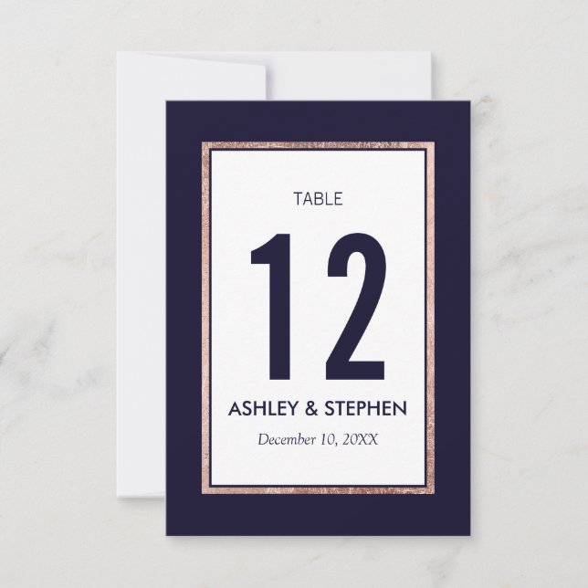 Números de mesa azules marinos bordeados en rosa o (Anverso)