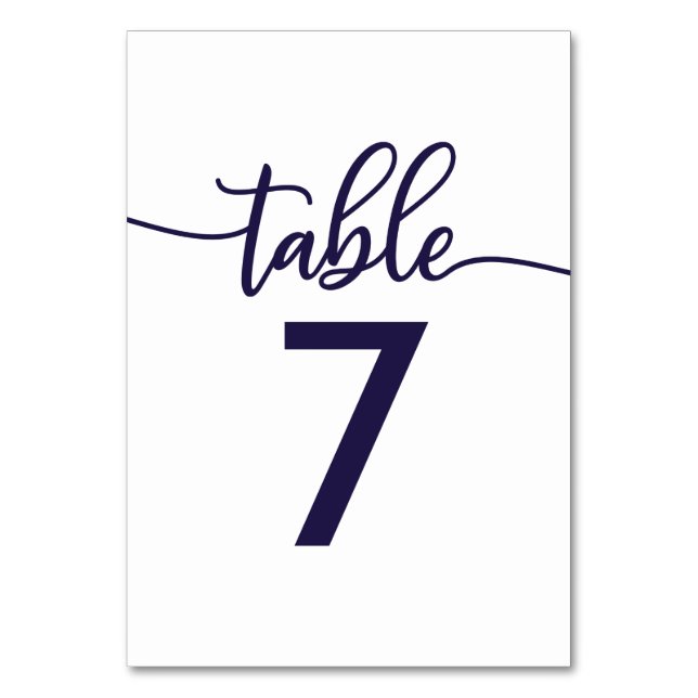 Números de Mesa Caligrafía Elegante Azul Marino (Anverso)