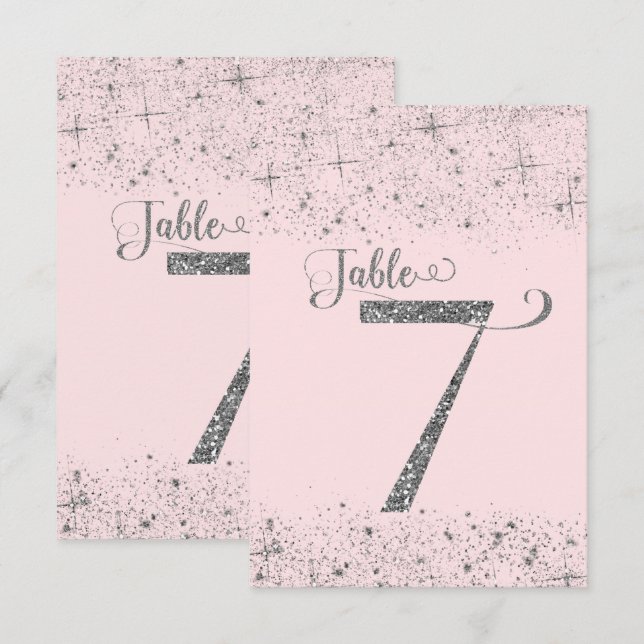 Números de mesa con brillo plateado rosa rubor Núm (Anverso / Reverso)