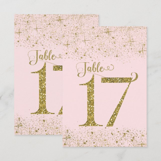Números de Mesa con Brillo Rosa Dorado Número 17 (Anverso / Reverso)