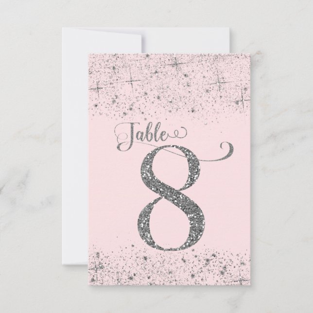 Números de mesa con brillo rosa plata sonrojado Nú (Anverso)