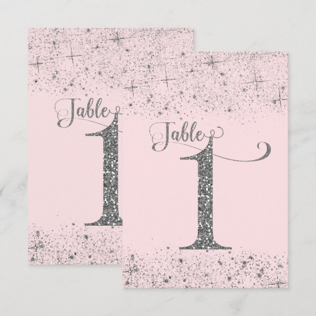 Números de Mesa con Brillo Rosa y Plateado Número  (Anverso / Reverso)