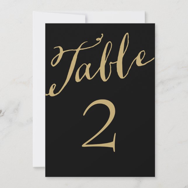 Números de mesa con caligrafía chic en dorado y ne (Anverso)