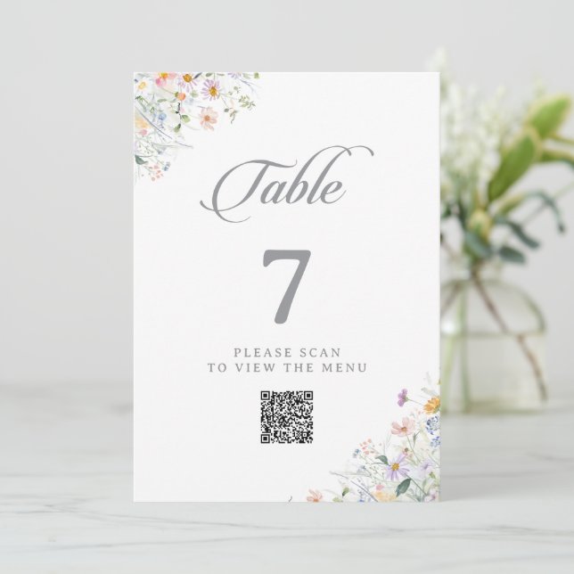 Números de mesa con código QR de flores silvestres (Anverso de pie)