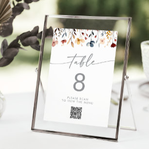 Números de mesa con código QR de flores silvestres