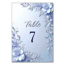 Números de Mesa con Flores Azules Ornamentadas con
