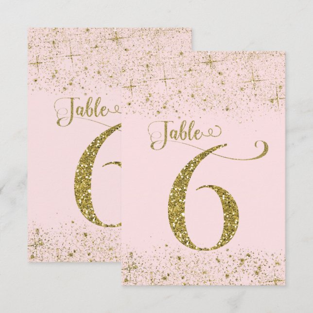 Números de Mesa con Purpurina Dorada Rosa Rubor Nú (Anverso / Reverso)