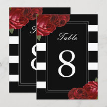 Números de mesa con rayas blancas y negras