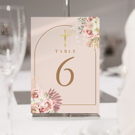 Números de mesa cruz dorada floral de hierba de la