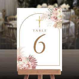 Números de mesa cruz dorada floral de hierba de la
